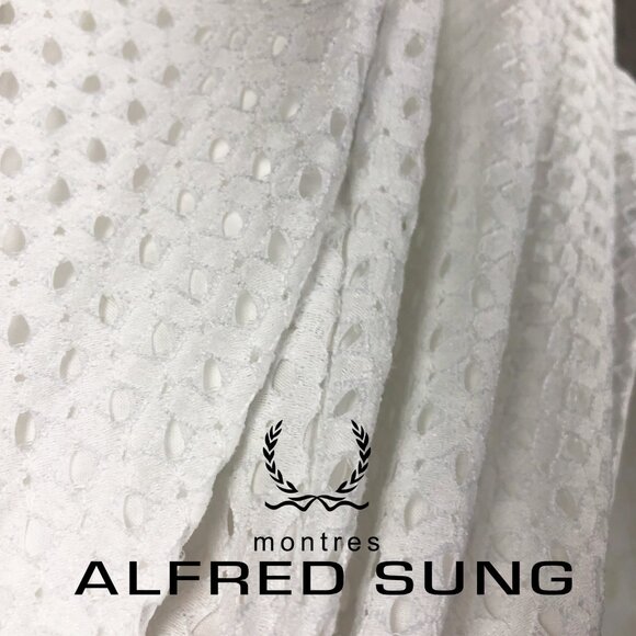 Alfred Sung white eyelet above the knee A line cotton lined tennis flared skirt - Picture 4 of 7